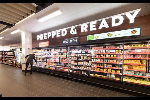 Sandwiches and ready meals on display at Sainsbury’s Cobham store. Signage says: 'Prepped & ready'